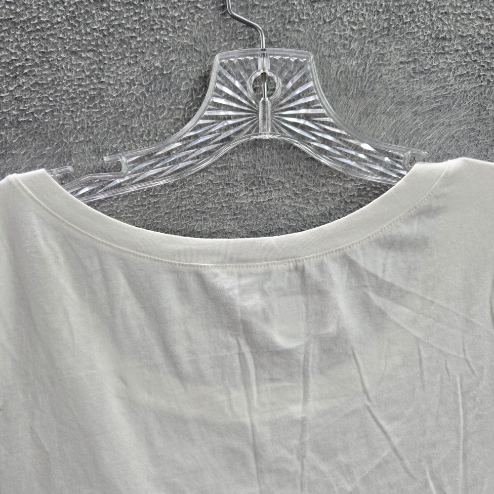 VINTAGE Bebe Women Top Large White Graphic Rhinestone‎ Hawaii Shirt - Picture 9 of 11